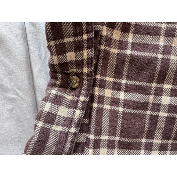OOBE Brown Plaid Flannel Long Sleeve Sz XL Button Down Shirt VINTAGE Small Hole - Picture 4 of 9